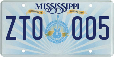 MS license plate ZTO005
