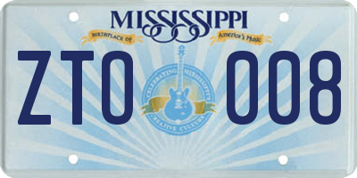 MS license plate ZTO008