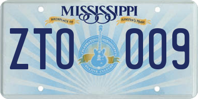 MS license plate ZTO009