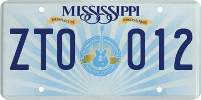MS license plate ZTO012
