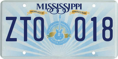 MS license plate ZTO018