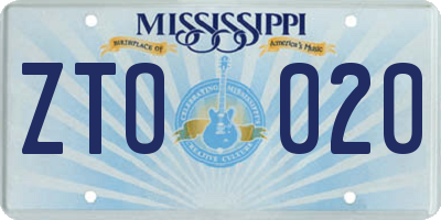 MS license plate ZTO020