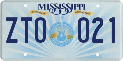 MS license plate ZTO021