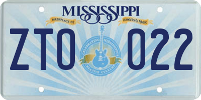 MS license plate ZTO022