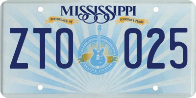 MS license plate ZTO025