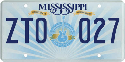 MS license plate ZTO027