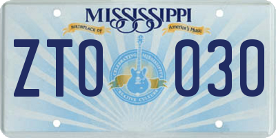 MS license plate ZTO030