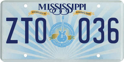 MS license plate ZTO036