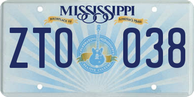 MS license plate ZTO038
