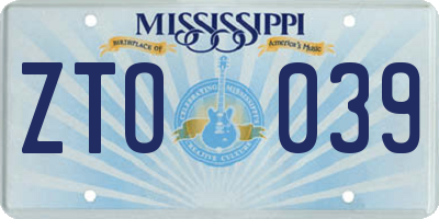 MS license plate ZTO039