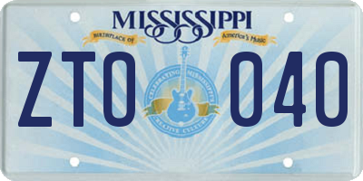 MS license plate ZTO040