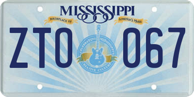 MS license plate ZTO067