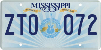 MS license plate ZTO072