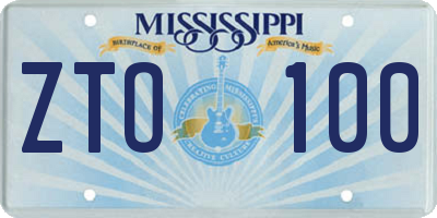 MS license plate ZTO100