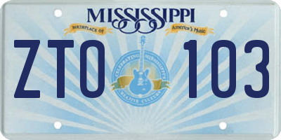 MS license plate ZTO103