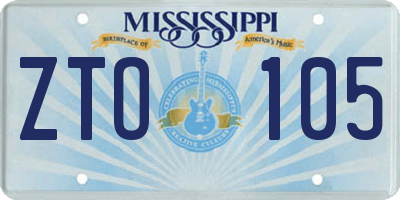 MS license plate ZTO105