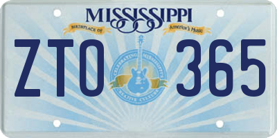 MS license plate ZTO365
