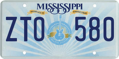MS license plate ZTO580