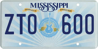 MS license plate ZTO600