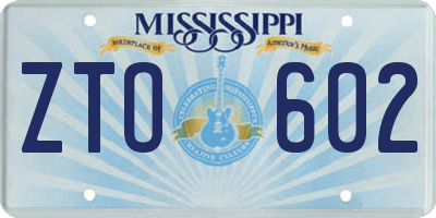 MS license plate ZTO602