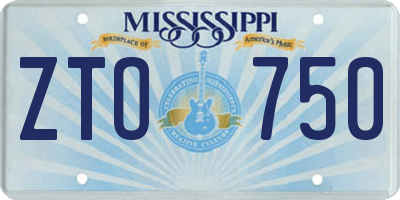 MS license plate ZTO750