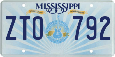 MS license plate ZTO792