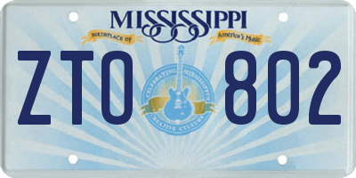 MS license plate ZTO802