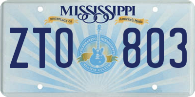 MS license plate ZTO803