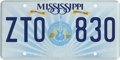 MS license plate ZTO830