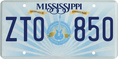 MS license plate ZTO850