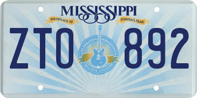 MS license plate ZTO892
