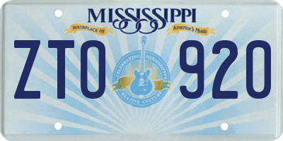 MS license plate ZTO920
