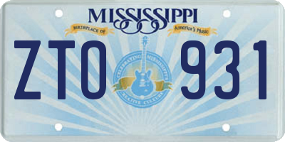 MS license plate ZTO931