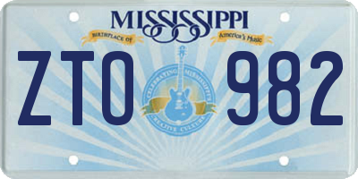 MS license plate ZTO982