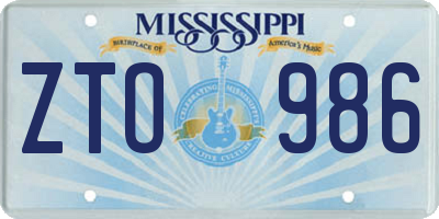 MS license plate ZTO986