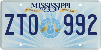 MS license plate ZTO992