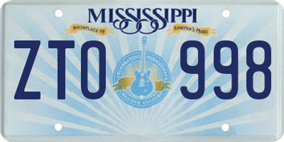 MS license plate ZTO998