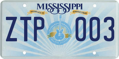 MS license plate ZTP003