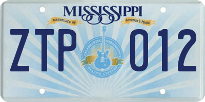 MS license plate ZTP012