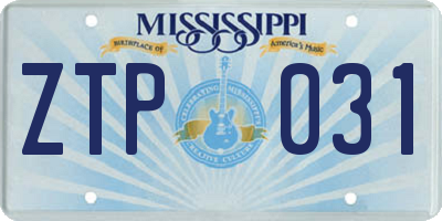 MS license plate ZTP031