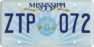 MS license plate ZTP072