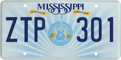 MS license plate ZTP301