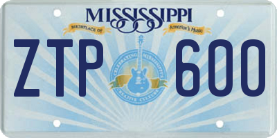 MS license plate ZTP600