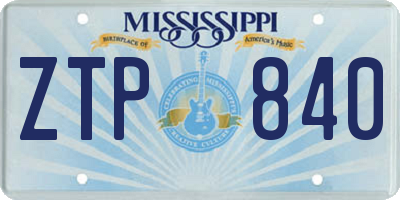 MS license plate ZTP840