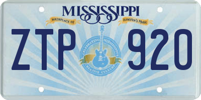 MS license plate ZTP920