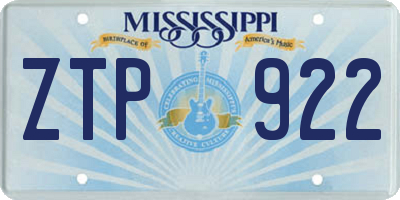 MS license plate ZTP922