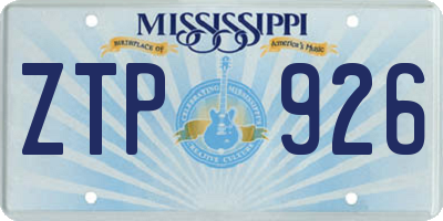 MS license plate ZTP926