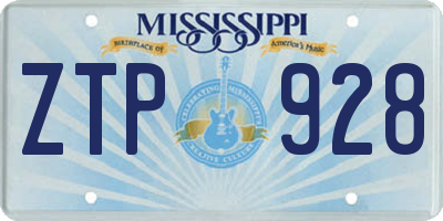 MS license plate ZTP928