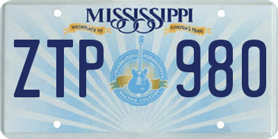 MS license plate ZTP980