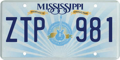 MS license plate ZTP981